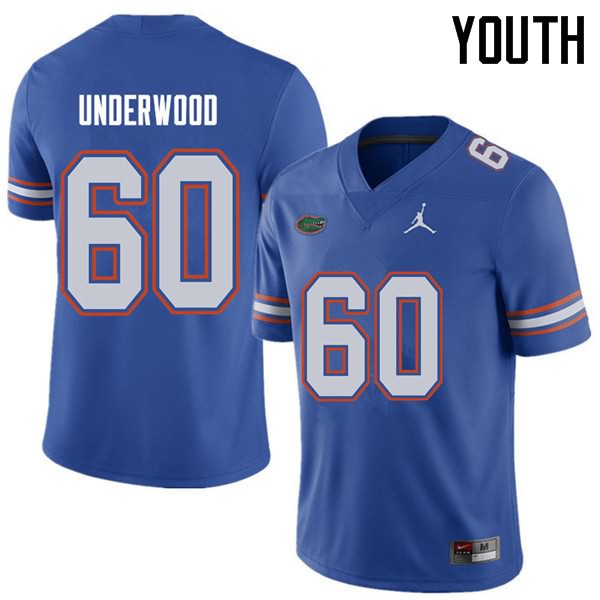NCAA Florida Gators Houston Underwood Youth #60 Jordan Brand Royal Stitched Authentic College Football Jersey YZP3864YB